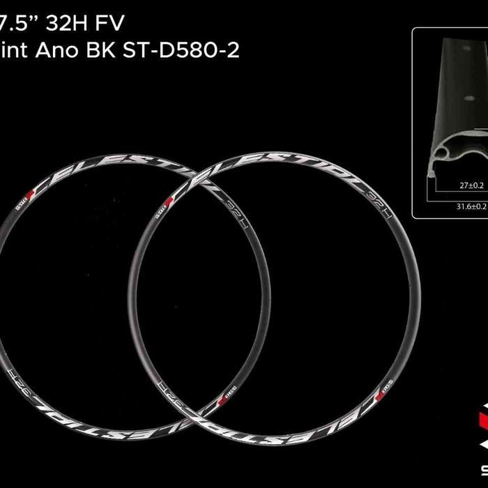 New Satu Biji Rims Syte Calestial St-D580-2 27.5 Fv 32H Hitam Terlariss 