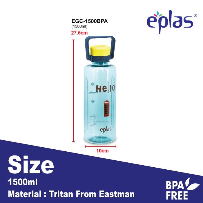EPLAS Botol Minum Premium Tritan (1500ml) Water Bottle with Handle BPA Free Tritan, EGC-1500