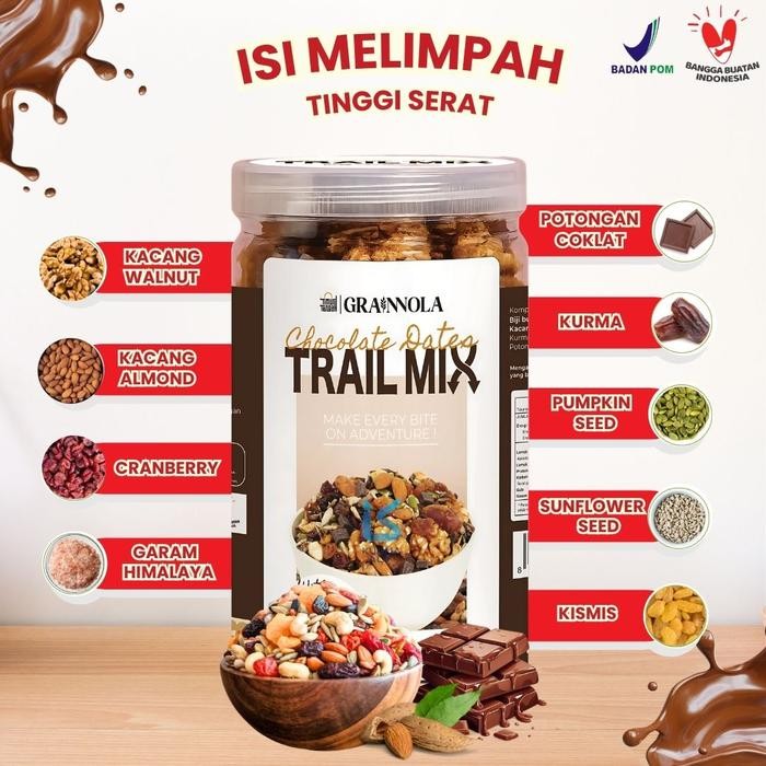 

Trail Mix Choco Dates 600 gram Timur Tengah Makanan Cemilan Sehat Isi Melimpah Kacang Walnut Almond