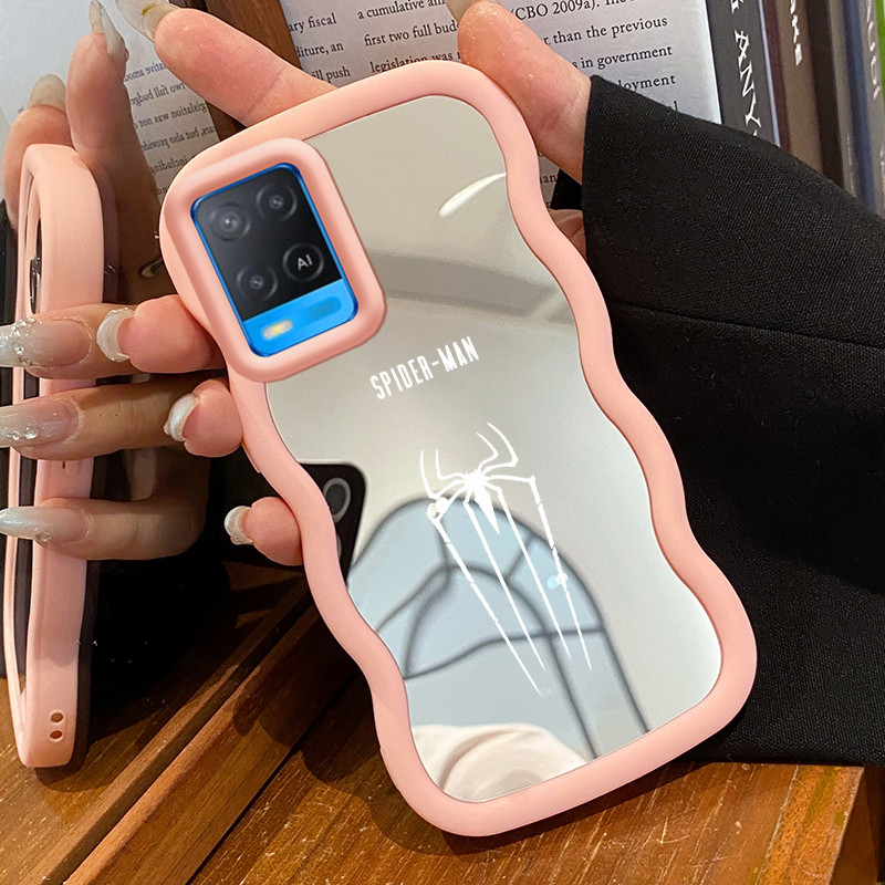 Casing Untuk OPPO A54 Case Casing HP Pola bekas kaki dan laba-laba Kesing Kasing Macaron Mirror Cesi