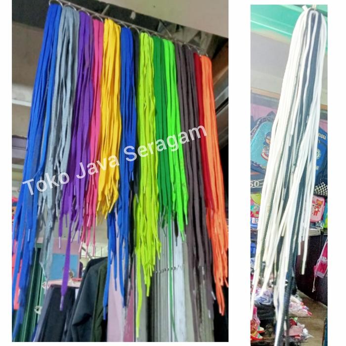 Tali Sepatu Model Gepeng Bulat Warna Putih Hitam Abu Ungu Pink Kuning