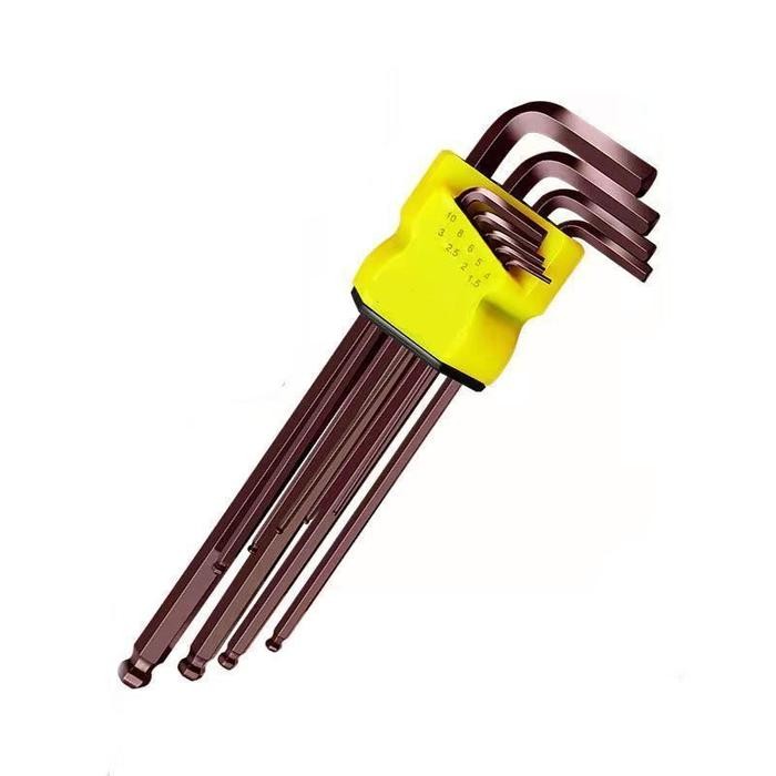 KUNCI L SET 9PCS PANJANG EXTRA PANJANG TEMBAGA HITAM HEXAGON