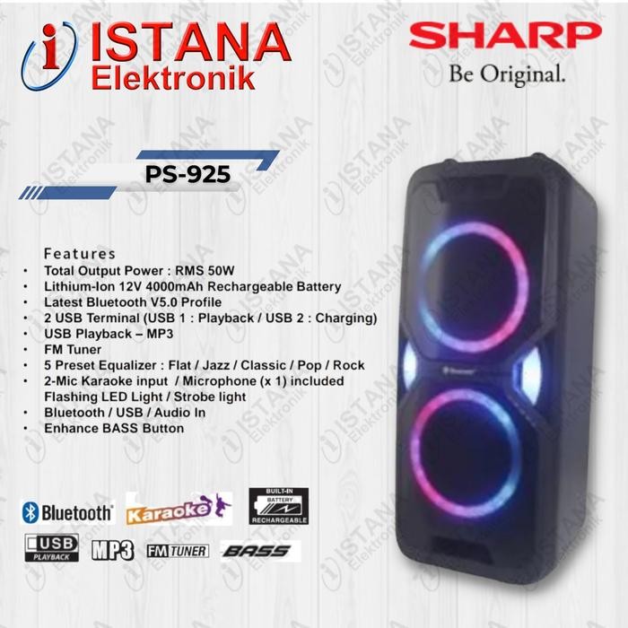 SHARP PARTY SPEAKER AKTIF PORTABLE SYSTEM BLUETOOTH PS-925