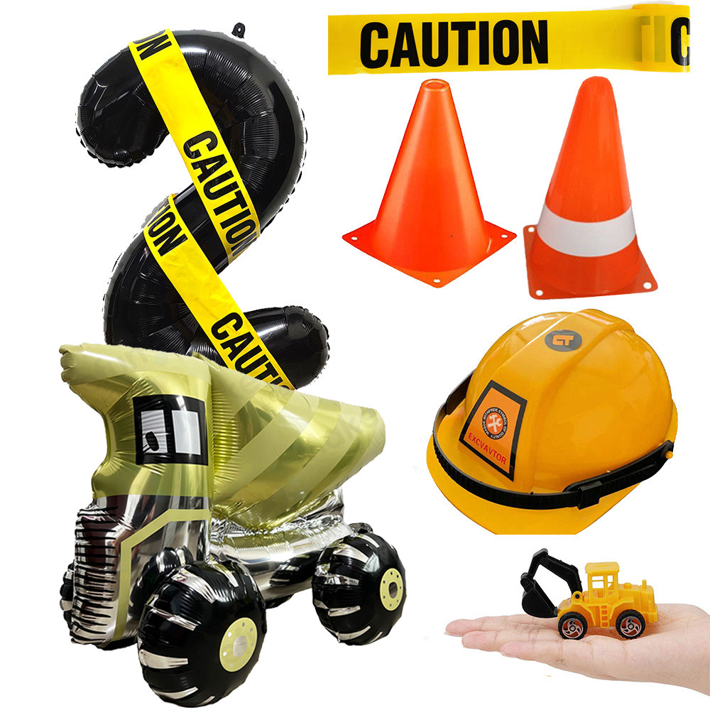 Construction Party Supplies Favor for Kids Construction Cones Hat Mini Truck Toys Party Balloon for 