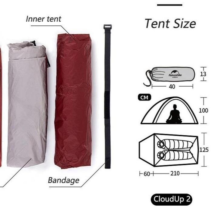 Sport13- Tenda Cloud Up 2X 210T / 20D Naturehike Nh17T001-T 2P Camping Upgrade