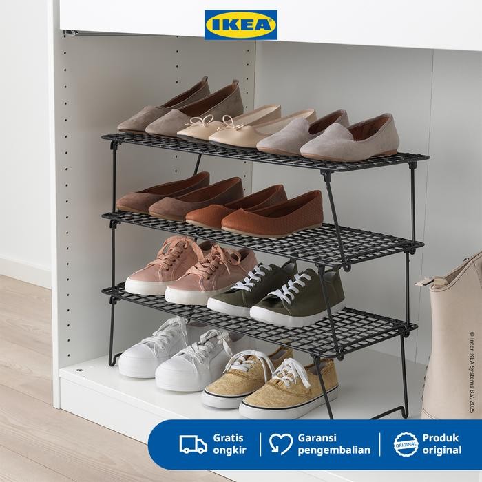 IKEA GREJIG Rak Sepatu Hitam Dapat Dilipat 58x27 cm