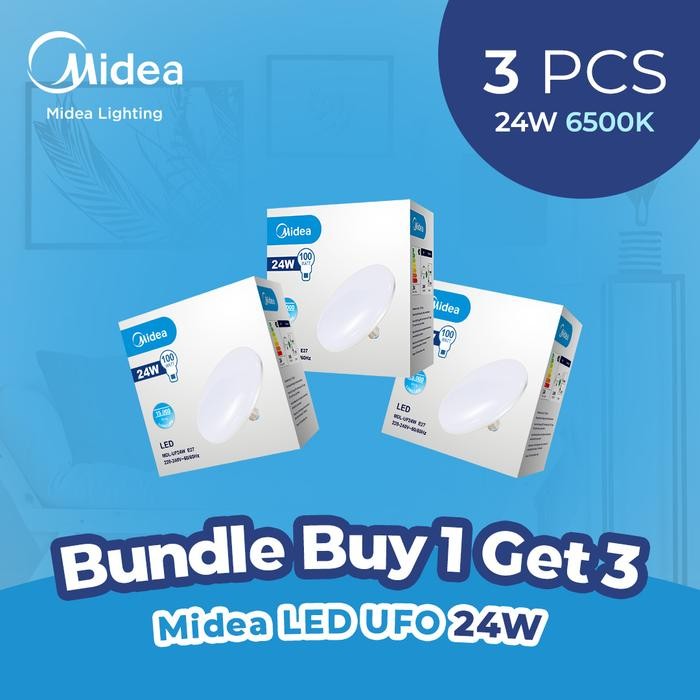 al42- [Bundle] Midea Lighting - Lampu Led Ufo 24 Watt 6500K - Putih - Isi 3 Pcs