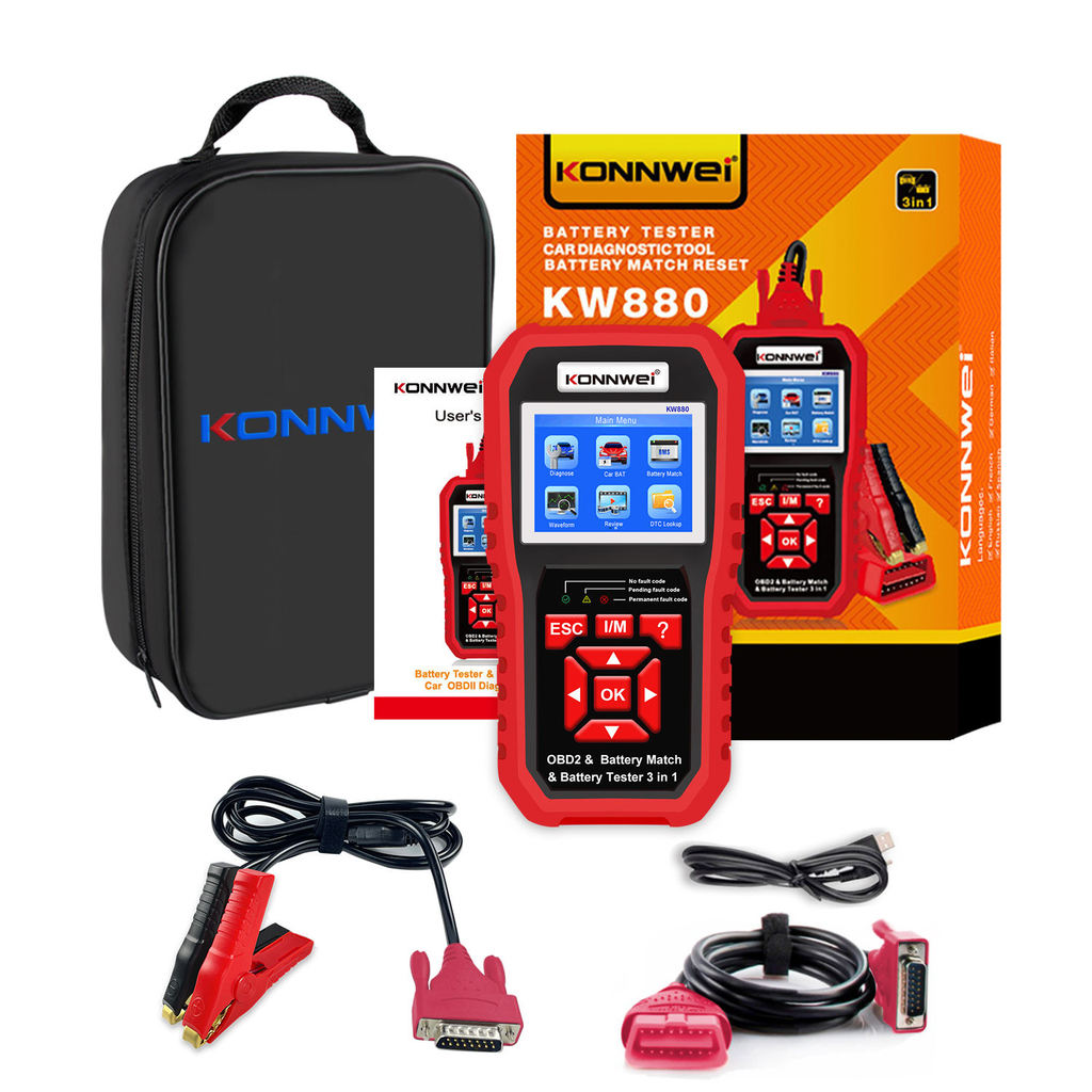 DISKON KW880 KONNWEi 12V Car Battery Tester Analizer Auto Diagnostic Tool  Battery Match 3 in 1 Car 