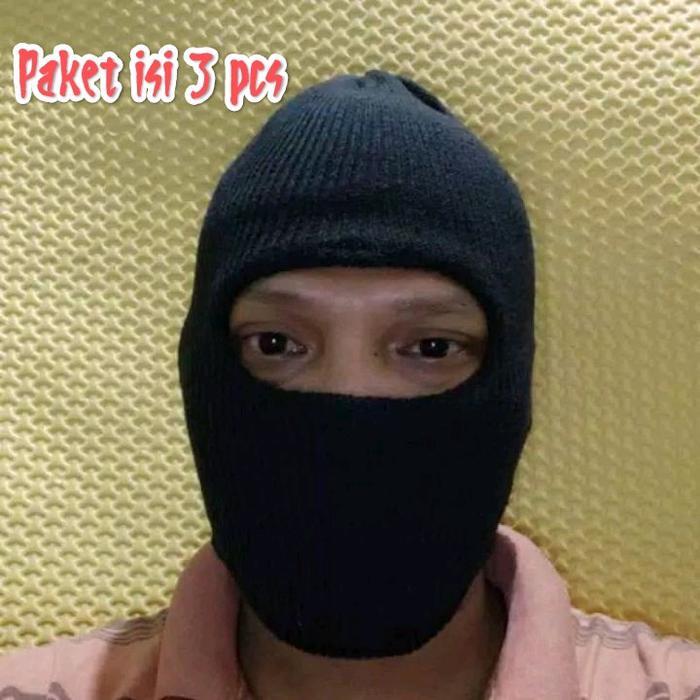 Isi 3 Pcs Topi Kupluk Ninja Rajut Bolong 1 Pria Dewasa Tebal-Topeng Masker Ninja Keren/Sebo Tebal