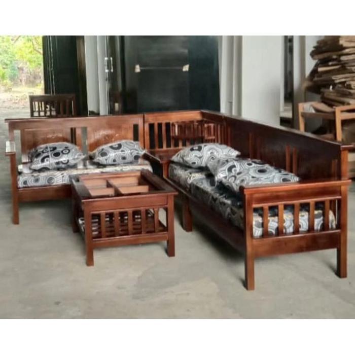 Kursi Tamu Kayu L Bambu Sudut MR + Meja