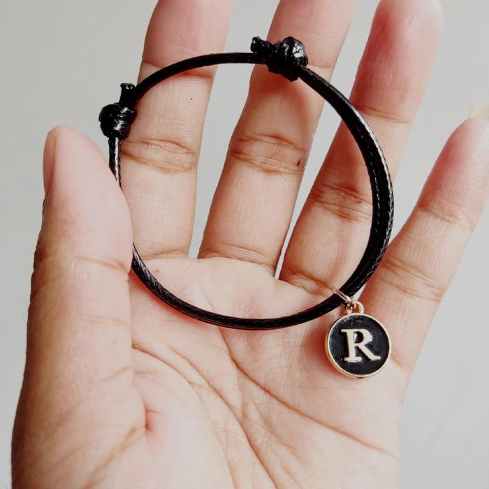GELANG EPOXY INISIAL A - Z / GELANG TALI HITAM INISIAL GANTUNGAN HURUF