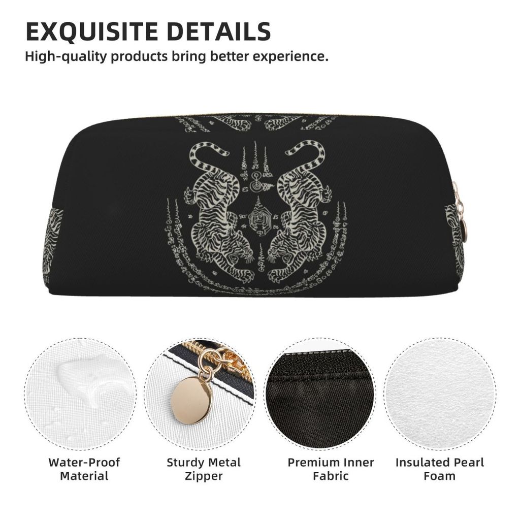 Twin Tiger Sak Yant Tattoo Thailand Muay Thai Pencil Cases for Pen Box Pencil Bag Pencil Pouch