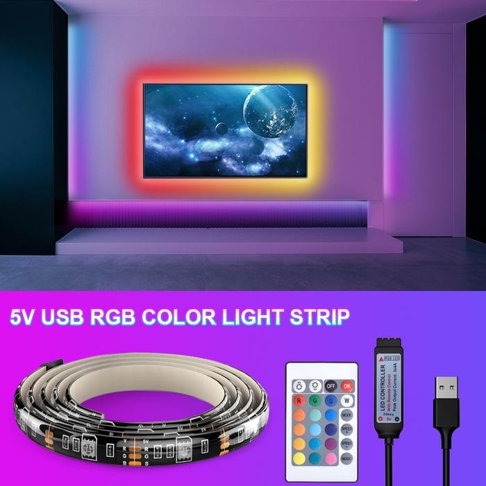 5050 5V Lampu Strip LED USB / PowerBank RGB 1m/2m/3m/5m Plus Remote CCTV LAMPU RGBIC