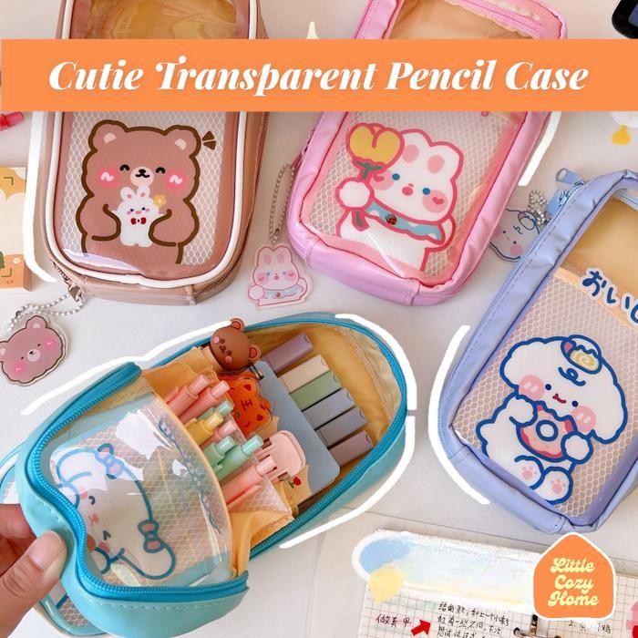 

Cutie Jumbo Transparent Pencil Case / Korean Style Kotak Tempat Pensil Besar Dengan Resleting / Muat