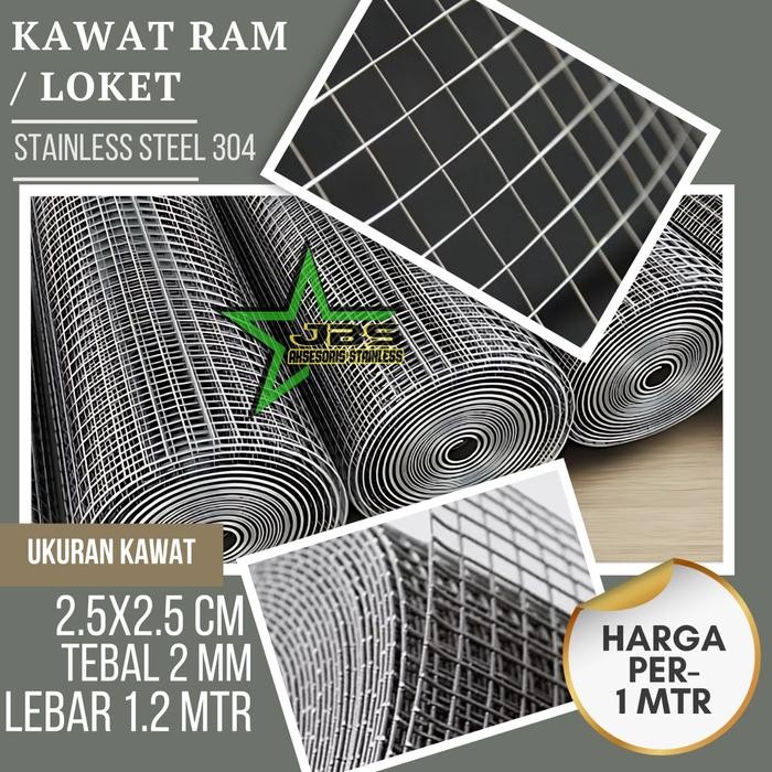 KAWAT RAM STAINLESS 304 25MM25MM2MM1,2MTR KAWAT LOKET MESH STAINLESS 304
