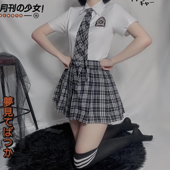 Baju Seragam Wanita Cosplay Seragam kostum Sekolah Kotak-Kotak Set A232 Lingerie