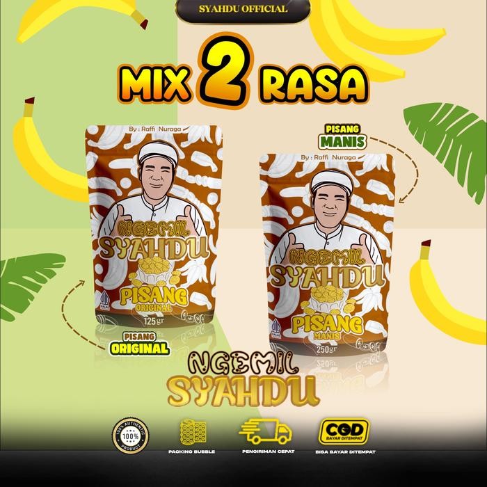 

Keripik Pisang Asin dan Manis MIX Kemasan Pouch Ngemil Syahdu by Raffi Nuraga