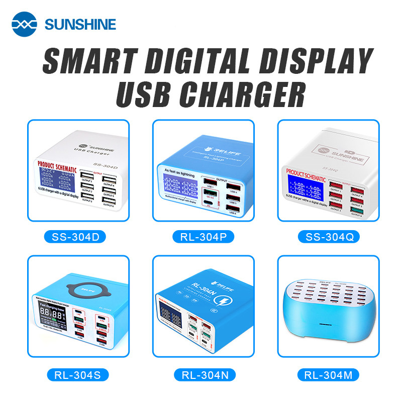 RELIFE 304P SS-304D SS-304Q Smart 6 Port USB Digital Display