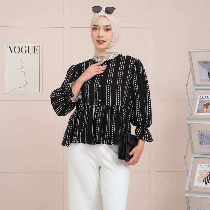 Pilihan- Mayoutfit Deylan Blouse Atasan Kantor Muslim Wanita Blus Korean Crinkle Motif Kerah