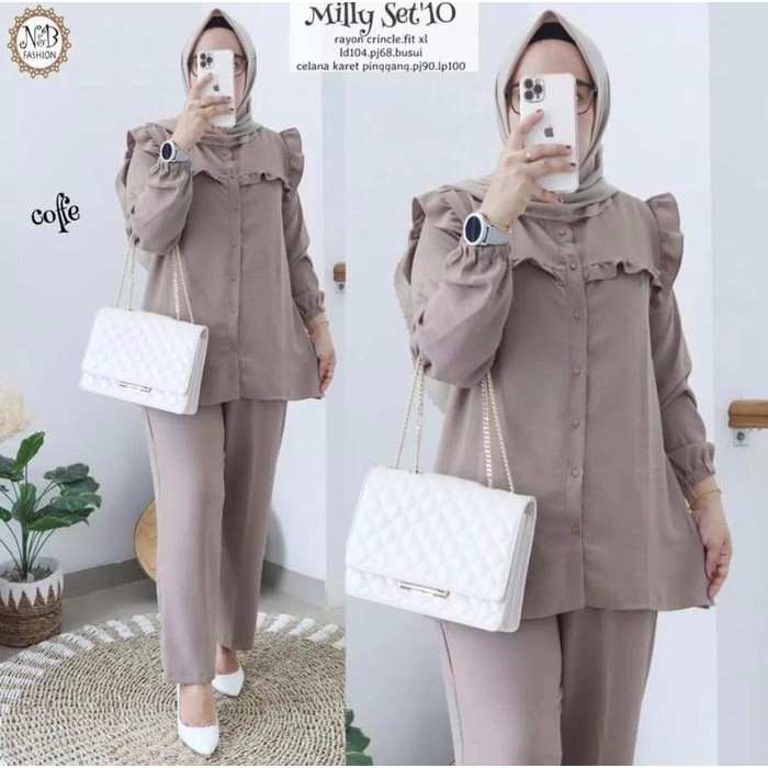 Pilihan- Milly Daily Set Setelan Celana Terlaris Bahan Kringkle Rayon Size Jumbo Busui Modern
