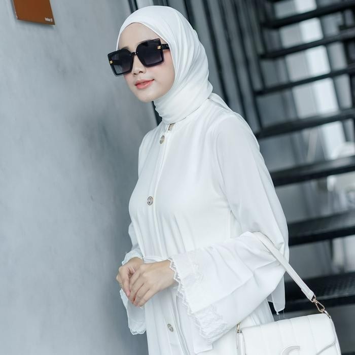 Pilihan- [Myza] Free Hijab Almeera Abaya Dress Premium Casual Muslim Putih Wanita