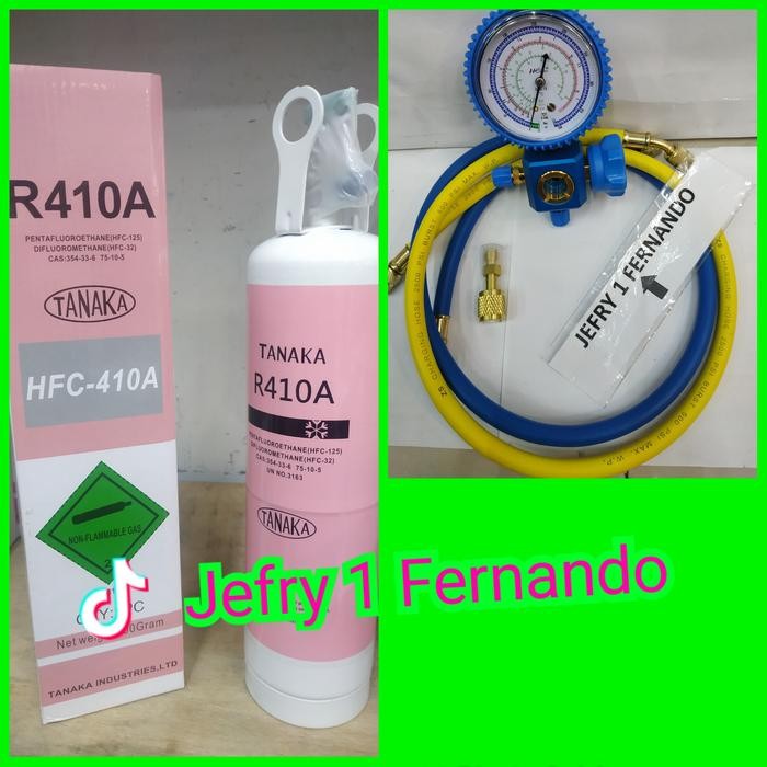New PAKET ISI FREON AC RUMAH R410A FREON+ADAPTOR r410a+ SELANG+MANIFOLD