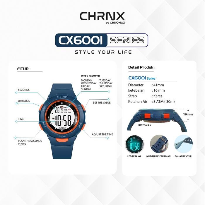 Pilihan- Chrnx By Chronox Jam Tangan Digital Unisex Pria Wanita - Cx6001 Rubber Watches