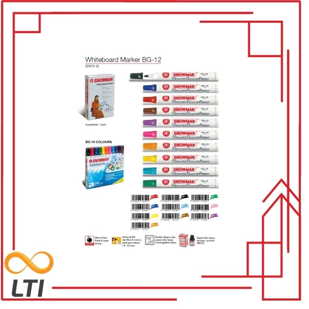 

Spidol Snowman White Board BG-12 / Spidol Non Permanent BG 12 Per Karton