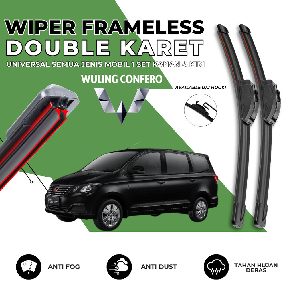 Wiper Dual Karet Mobil Wuling Confero Kaca Depan Mobil Satu Set Kiri Kanan