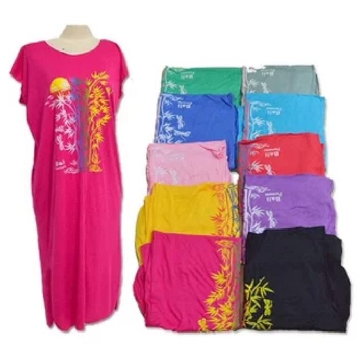 6XB6  Obral Daster Bambu Bali Kaos Long Dress Jumbo Daster Wanita Adem