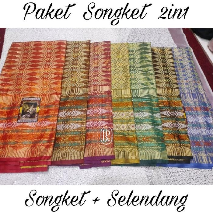 ASLI kain songket tenun thailand - bahan songket + selendang - songket stelan paket 2in1 kain dan