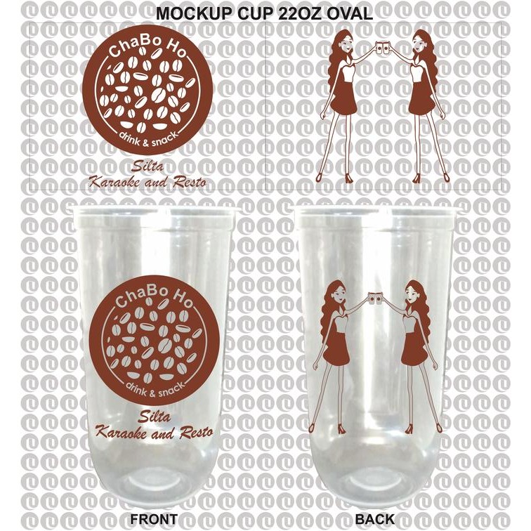 Sablon Gelas Cup Plastik 22oz Oval Custom Logo