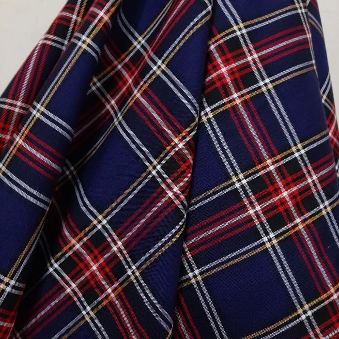 Kain Kotak Semi Wool ( dasar biru navy garis merah kuning putih )
