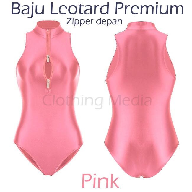 Promo Baju Silky Leotard Zipper Depan Bodysuit Lingerie Mizugi Halus Glossy Terlaris