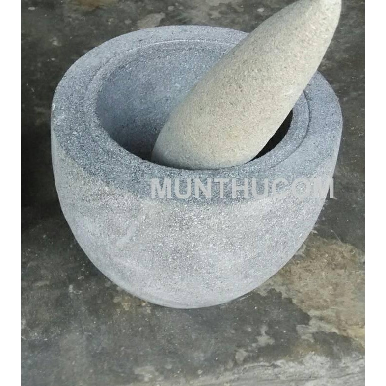 Lumpang Batu Kali Diameter 24cm + Alu Tumbukan