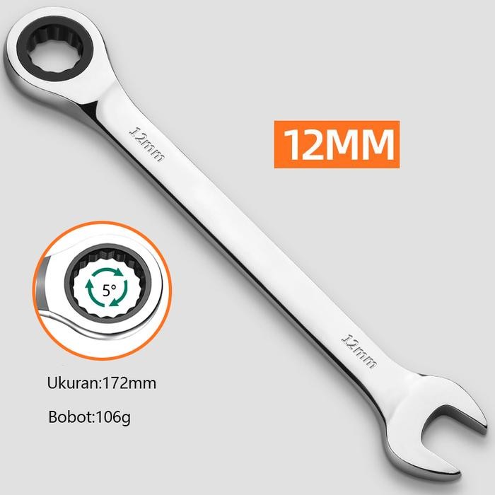 ISKU Kunci Pas Rachet 12mm Hand Tools Kunci Ring Pas rachet 12mm