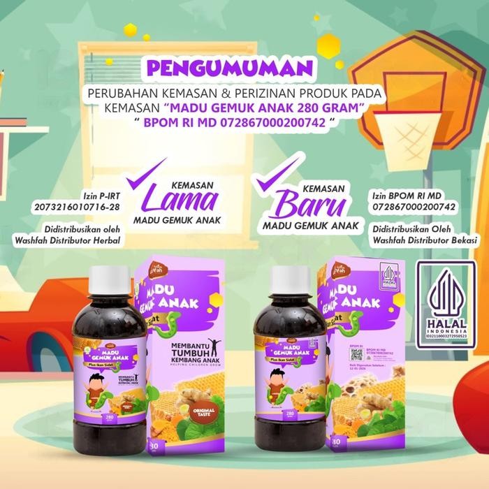 MADU GEMUK ANAK GIZI IKAN SIDAT WASHFAH 280 PLUS TEMULAWAK PEGAGAN ROYAL JELLY MINYAK IKAN SALMON