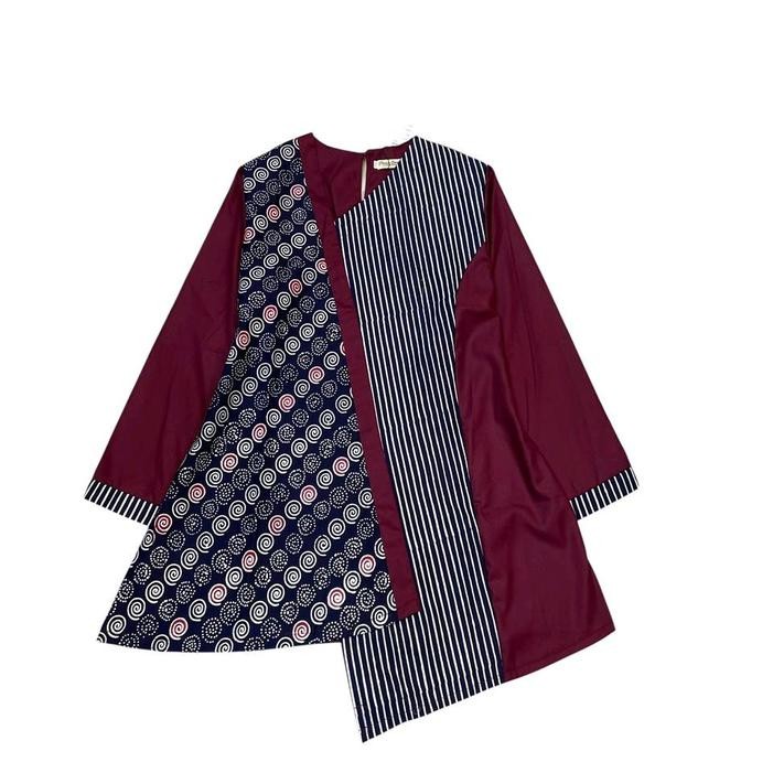 de68- Blus Couple Amira (B 06) Kombinasi Batik Cap Batik Kerja By Positive Boutique