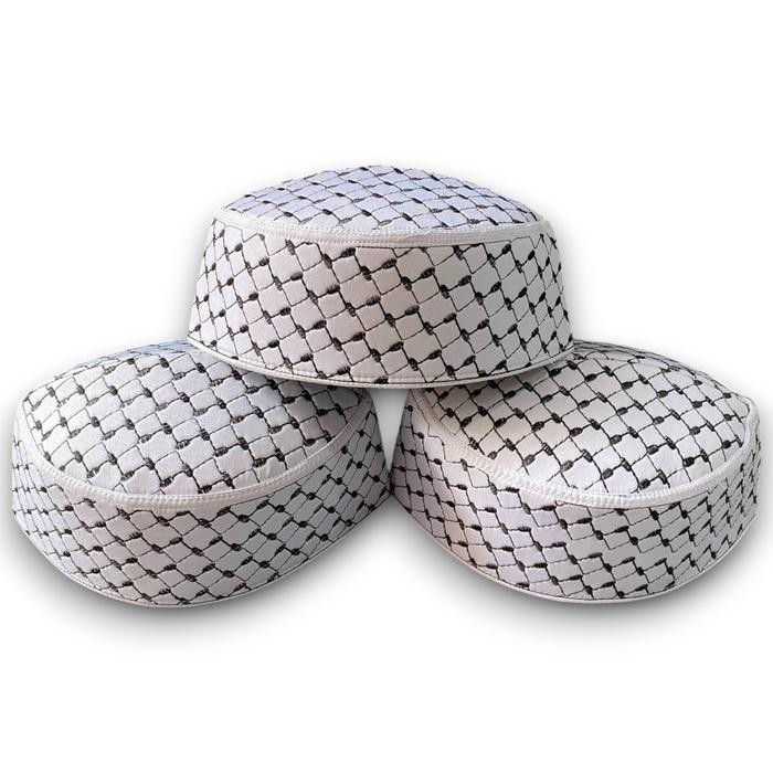 ASLI [GROSIR] 1 KODI (20 Pcs) Peci kopiah Umroh Dewasa Muslim Haji Motif Putih Standar.songkok