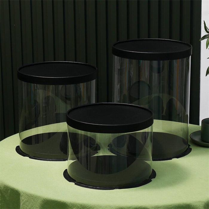 qibq- 23X23 Cm Bulat Kotak Kue Mika Transparan Tinggi Dus Cake Box