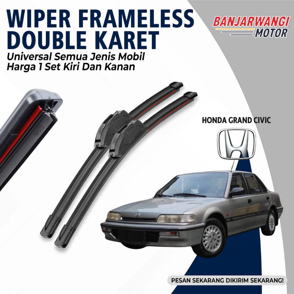 Wiper Blade Honda Grand Civic Double Karet Pembersih Kaca Depan Mobil 1 Set Kiri dan Kanan
