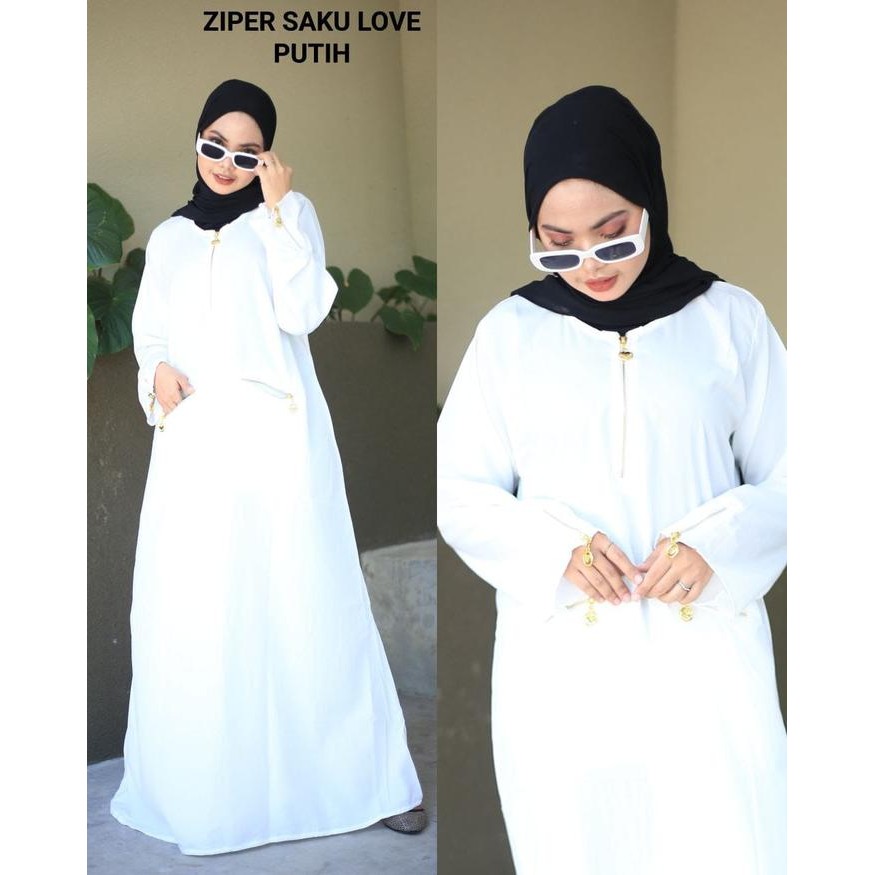 KirimCpT- Abaya Gamis Hitam Arab Classic Zip Ziper Zipper Saku Love Liontin Jetblack Ori Busui