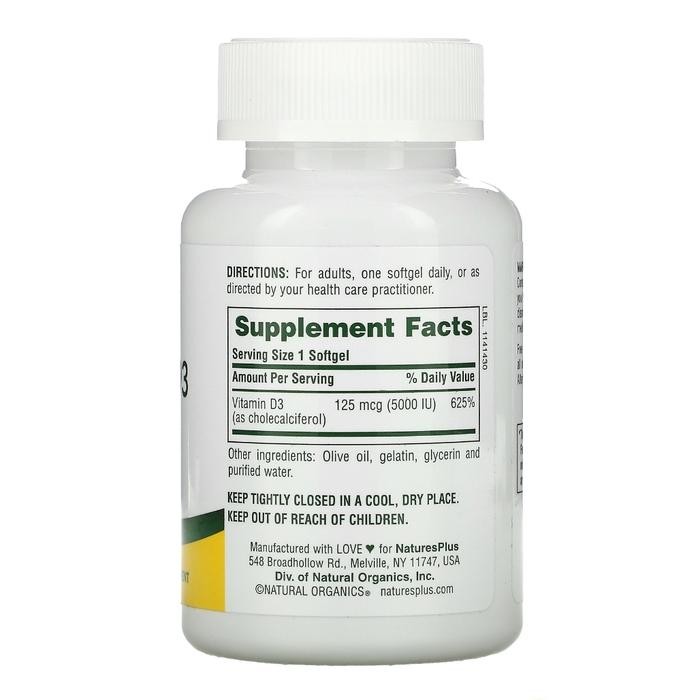 ORIGINAL  Natures Plus Vitamin D3 5000 IU 60 Softgels
