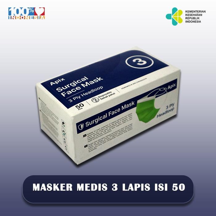 KJB Masker Medis Bedah/Surgical Face Mask Apix 3 Ply Isi 50 Pcs (Hijab)