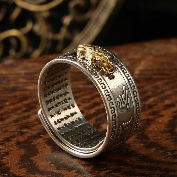 CINCIN MANTRA KATAK & NAGA EMAS SILVER GOLD PIXIU DRAGON HEART RING STAINLESS STEEL CHINESE ANCIENT