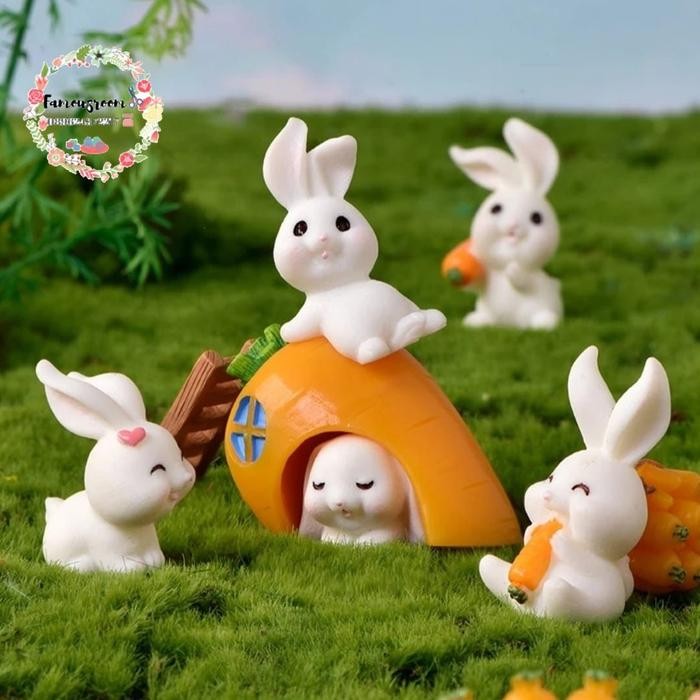 Miniatur Kelinci Rumah Wortel Ornamen Bonsai - Hiasan Topper Cake