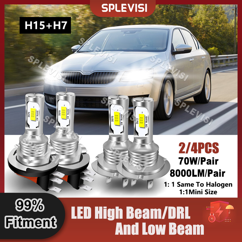Plug And Play Car LED H15 High Beam/Daytime Running Light+H7 Low Beam