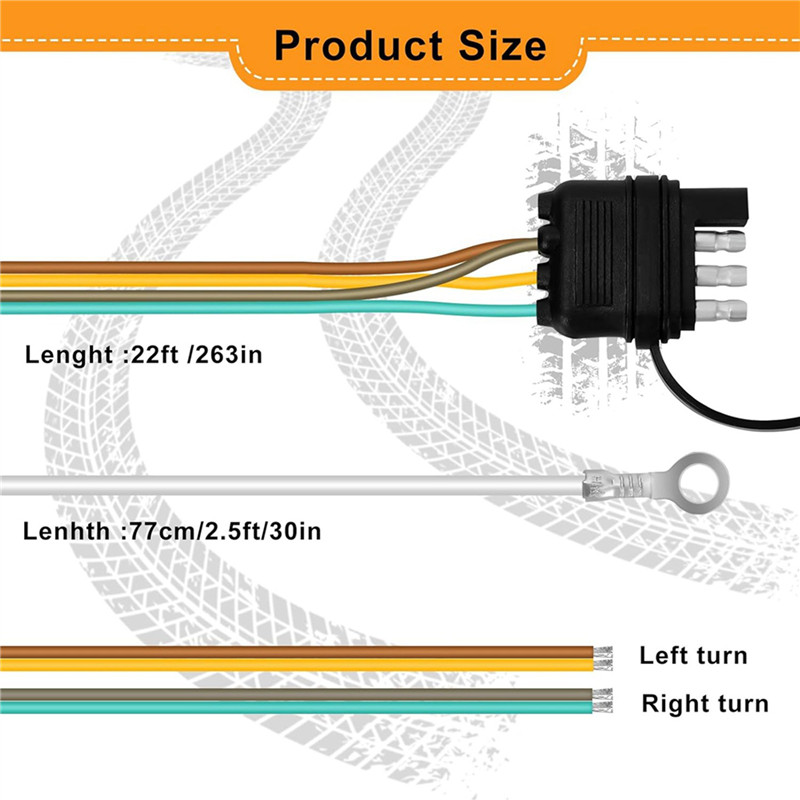4PCS 22FT 4 PIN 5 WIRE TRAILER WIRING HARNESS,TRAILER LIGHT KIT 5 WIRE 4 PIN HARNESS TRAILER