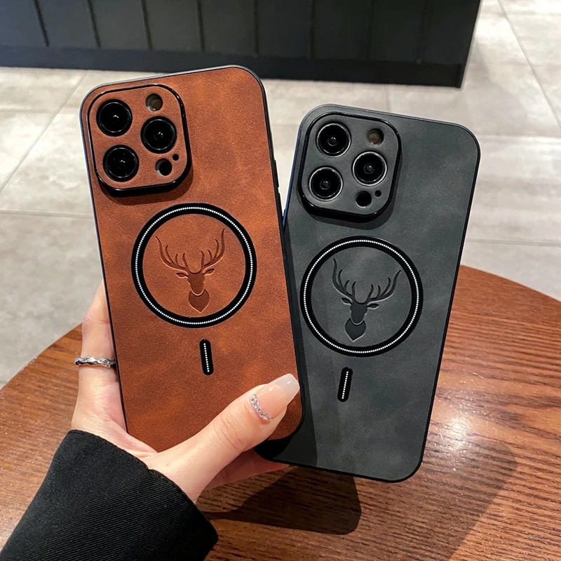 Luxury Magsafe Deer Cortex Phone Case For iPhone 16 15 14 13 12 11 Pro Max X XS XR Max Magnetic