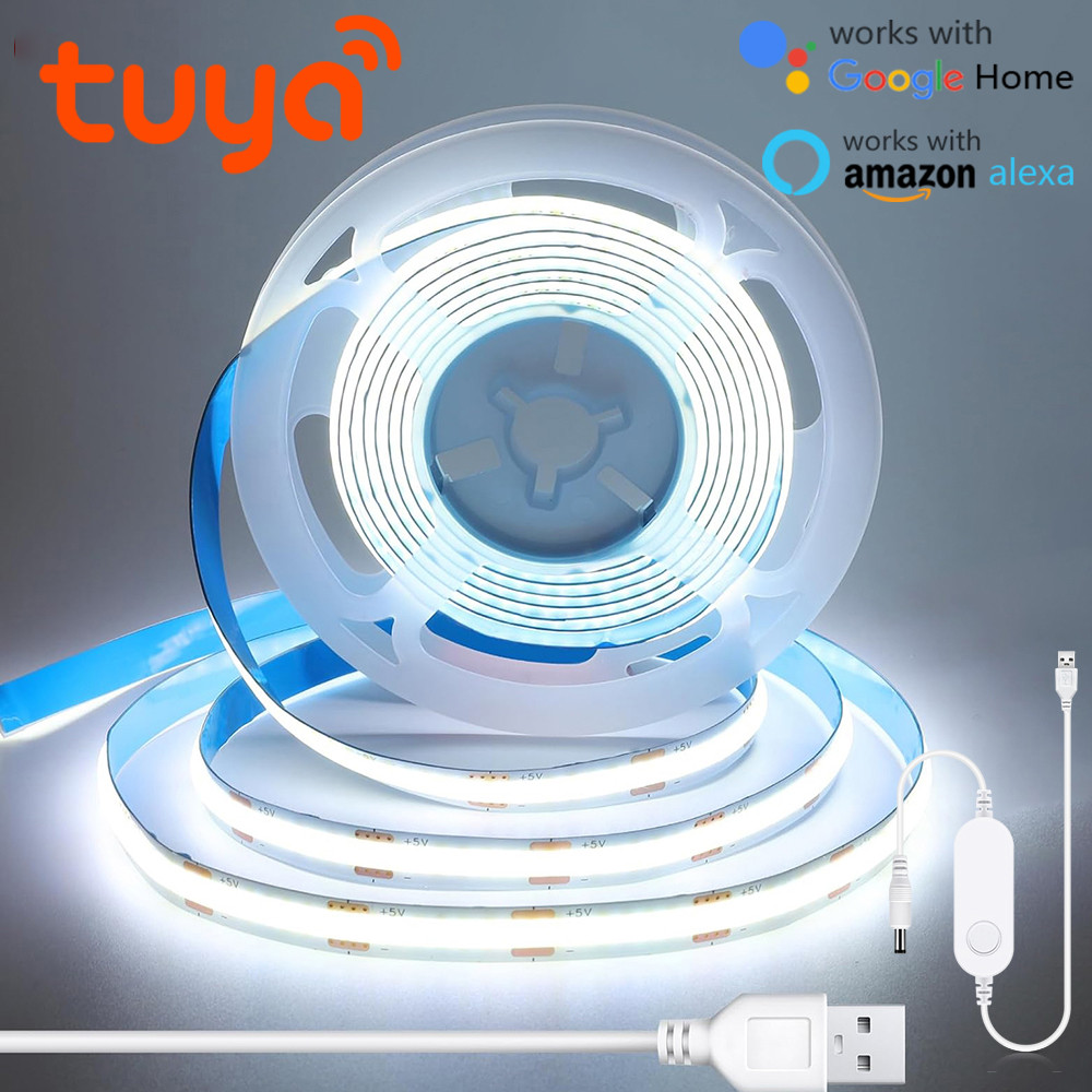 Tuya WIFI Alexa Control 5v Smart COB LED Strip USB Lights Tuya APP TV BackLight Room Decoration Led